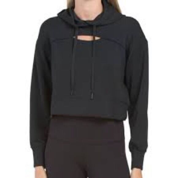 90 degrees soft light scuba Zoe cropped hoodie Black Women's Top - Picture 1 of 4